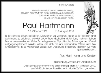 Traueranzeige von Paul Hartmann von Rheinische Post