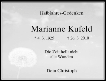 Traueranzeige von Marianne Kufeld von Rheinische Post