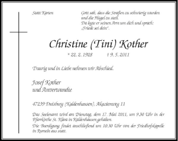 Traueranzeige von Christine Kother von Rheinische Post