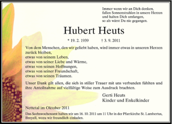 Traueranzeige von Hubert Heuts von Rheinische Post
