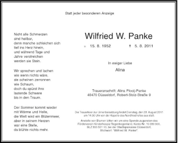 Traueranzeige von Wilfried Panke von Rheinische Post