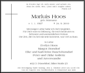 Traueranzeige von Marluis Hoos von Rheinische Post