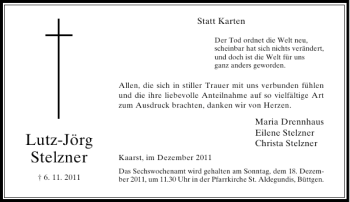 Traueranzeige von Lutz-Jörg Stelzner von Rheinische Post