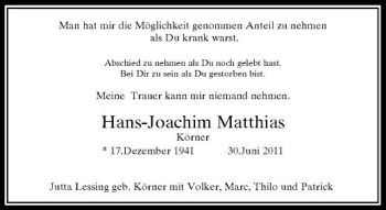 Traueranzeige von Hans-Joachim Matthias Körner von Rheinische Post