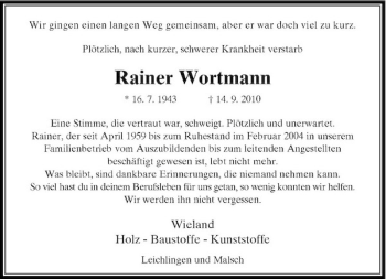 Traueranzeige von Rainer Wortmann von Rheinische Post
