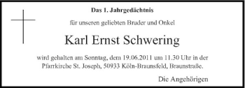 Traueranzeige von Karl Ernst Schwering von Rheinische Post