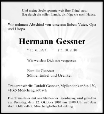 Traueranzeige von Hermann Gessner von Rheinische Post