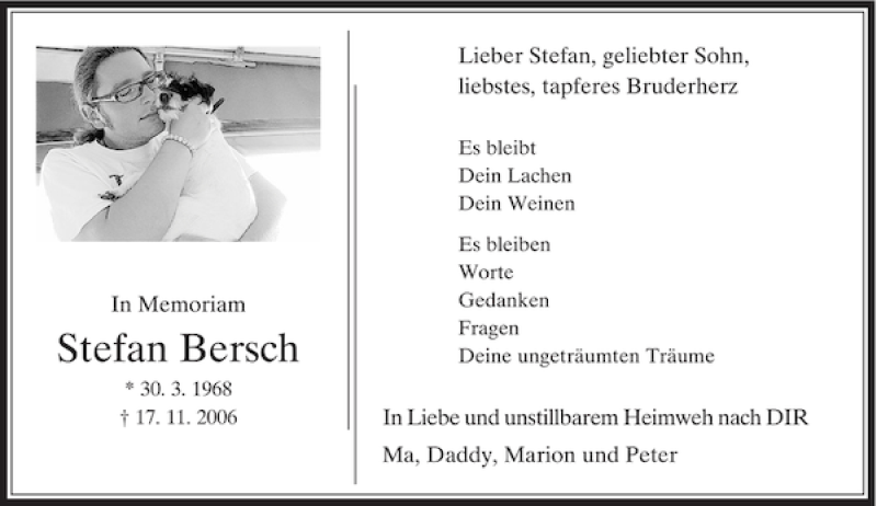  Traueranzeige für Stefan Bersch vom 17.11.2011 aus Rheinische Post