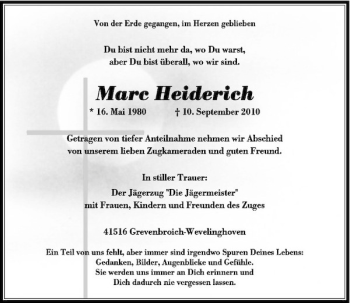Traueranzeige von Marc Heiderich von Rheinische Post