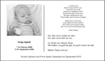 Traueranzeige von Kolja Spieß von Rheinische Post