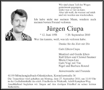Traueranzeige von Jürgen Ciupa von Rheinische Post