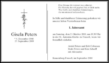 Traueranzeige von Gisela Peters von Rheinische Post