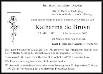 Traueranzeige von Katharina de Bruyn von Rheinische Post