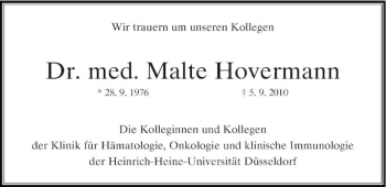 Traueranzeige von Dr. med. Malte Hovermann von Rheinische Post