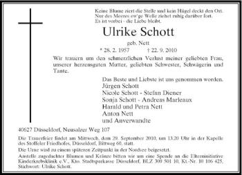 Traueranzeige von Ulrike Schott von Rheinische Post