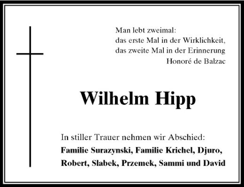 Traueranzeige für Wilhelm Hipp vom 25.09.2010 aus Rheinische Post