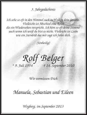 Traueranzeige von Rolf Belger von Rheinische Post