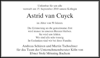 Traueranzeige von Astrid van Cuyck von Rheinische Post