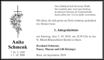 Traueranzeige von Anita Schmenk von Rheinische Post