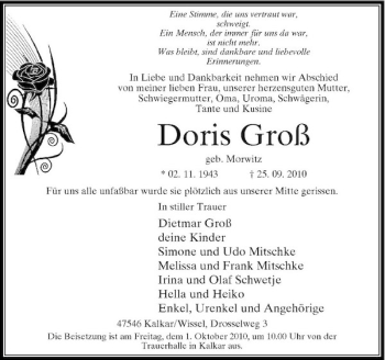 Traueranzeige von Doris Groß von Rheinische Post