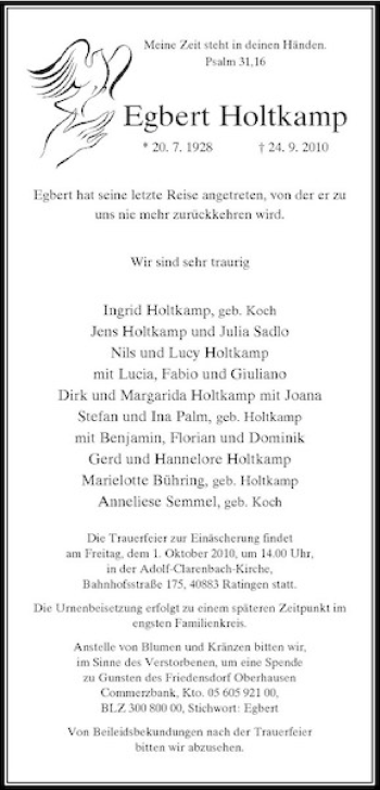 Traueranzeige von Egbert Holtkamp von Rheinische Post