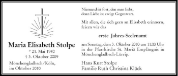Traueranzeige von Maria Elisabeth Stolpe von Rheinische Post