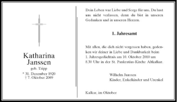 Traueranzeige von Katharina Janssen von Rheinische Post