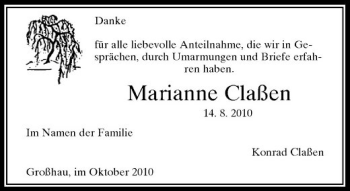 Traueranzeige von Marianne Claßen von Rheinische Post