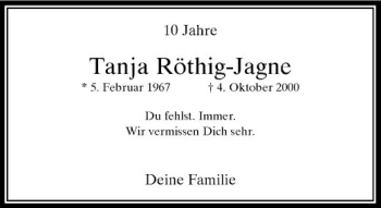 Traueranzeige von Tanja Röthig-Jagne von Rheinische Post
