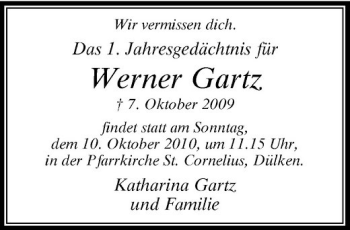 Traueranzeige von Werner Gartz von Rheinische Post