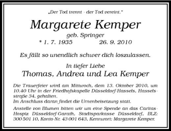 Traueranzeige von Margarete Kemper von Rheinische Post