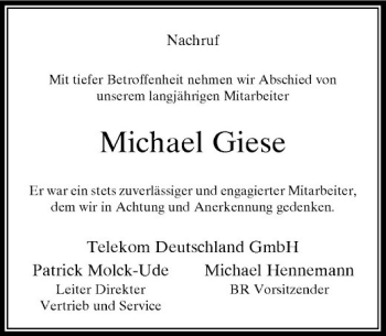 Traueranzeige von Michael Giese von Rheinische Post