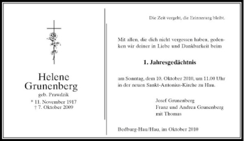 Traueranzeige von Helene Grunenberg von Rheinische Post