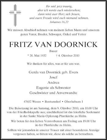 Traueranzeige von van Doornick von Rheinische Post