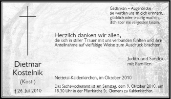 Traueranzeige von Dietmar Kostelnik von Rheinische Post