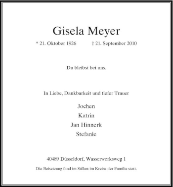 Traueranzeige von Gisela Meyer von Rheinische Post