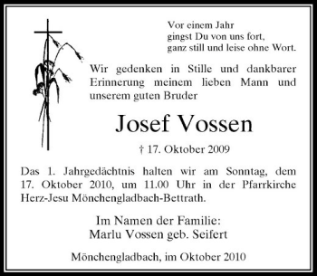 Traueranzeige von Josef Vossen von Rheinische Post