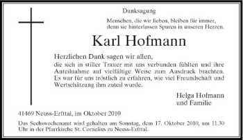 Traueranzeige von Karl Hofmann von Rheinische Post