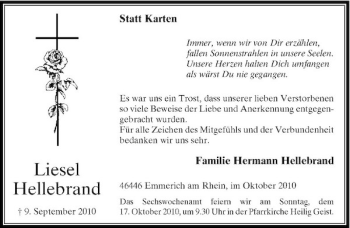 Traueranzeige von Liesel Hellebrand von Rheinische Post