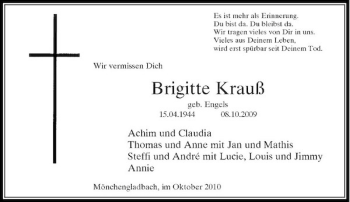 Traueranzeige von Brigitte Krauß von Rheinische Post
