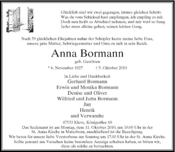 Traueranzeige von Anna Bormann von Rheinische Post