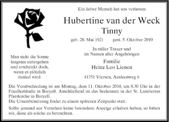 Traueranzeige von van der Weck von Rheinische Post