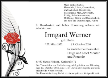 Traueranzeige von Irmgard Werner von Rheinische Post