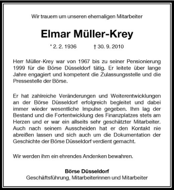 Traueranzeige von Elmar Müller-Krey von Rheinische Post