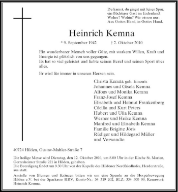 Traueranzeige von Heinrich Kemna von Rheinische Post