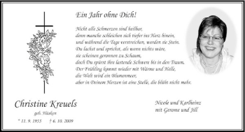 Traueranzeige von Christine Kreuels von Rheinische Post
