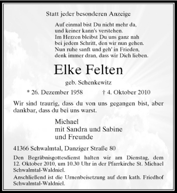 Traueranzeige von Elke Felten von Rheinische Post