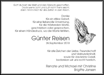 Traueranzeige von Günter Reisen von Rheinische Post