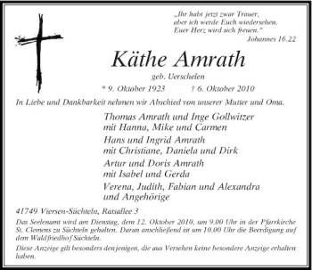 Traueranzeige von Käthe Amrath von Rheinische Post