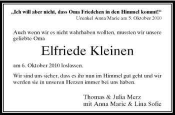 Traueranzeige von Elfriede Kleinen von Rheinische Post